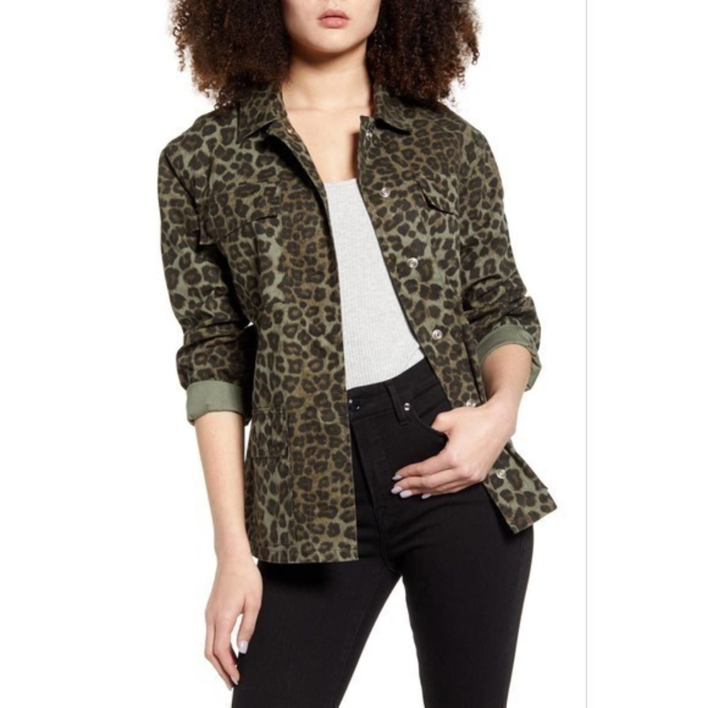 Good American Leopard Printed Snap Front Jacket